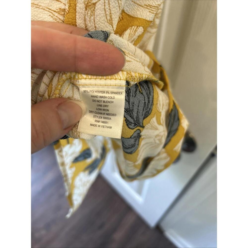 Monteau Wrap Dress Yellow Floral Pleated Drawstring Faux Button Front- Size Lg - Picture 5 of 5